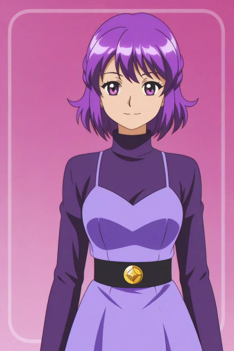 masterpiece, highest quality, High resolution,1 girl, alone,20's style,short_hair, green_eye, hair_between_eye, jewelry, purple_hair,beautiful face,beautiful body,party dress,Party Hall,makeup,natural lip,necklace, earrings, stylish pose,looking at the viewer,in the center of the image, (beautiful_medium breasts:1.3), (beautiful_face:1.2),(slim_Waste cloth:1.4),