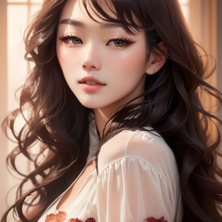 Close-up of a woman with long hair and a white shirt, Photorealistic beautiful faces, Beautiful Asian Girl, Realistic portrait photography, High-quality portraits, Portrait of a beautiful girl, , Beautiful portrait, Photorealistic anime girl rendering, Realistic cute girl drawing, Beautiful portrait photography, Realistic digital painting, Beautiful Asian Faces,