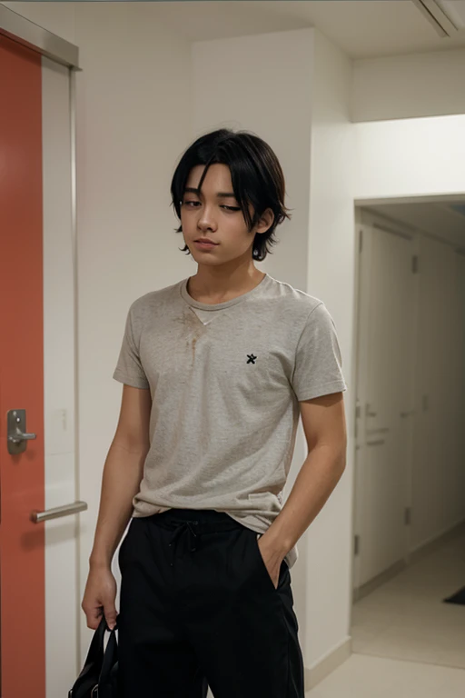 Anime boy with horns and a white shirt ((messy short black hair)) (hot anime boy in a nice shirt and green jeans, anime high quality artstyle, anime boy wearing a white shirt, (anime boy), anime style 4k, high quality anime art style, anime boy