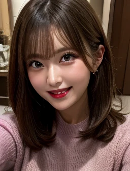 Laughter、laugh, muste piece, best quality, illustration, Super detailed, fine details, High resolution, perfect dynamic composition, beautiful detailed eyes, Winter casual wear,small breasts、natural color lip, bold sexy pose,shy smile,Harajuku style、25 year old girl、cute type、sexy shot looking at camera