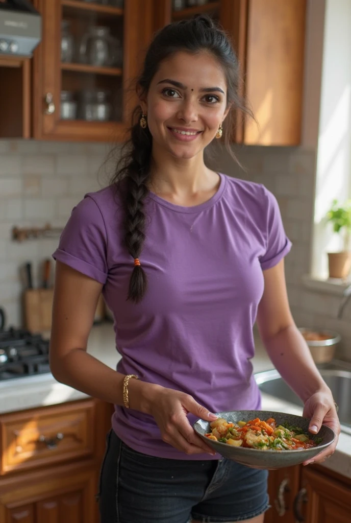 Indian woman、Woman in apron preparing vegetable food in kitchen、Cut the salad、Wear an apron、cooking show、cooking a、Holding a kitchen knife、gourmet cooking、White apron、in kitchen、Using a fork、gourmet cooking、food stylist、in kitchen、Have vegetables with confidence、a smile