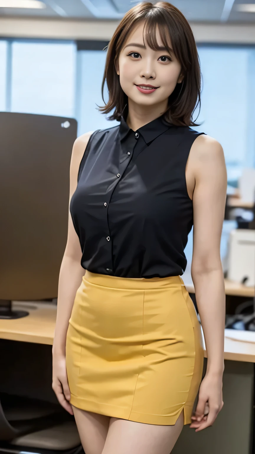 Best Quality, masterpiece, Beautiful Japanese Women, ((30's, Office compatible, tight short skirt))), (((39 years old))),((Inside the office)), Big Breasts