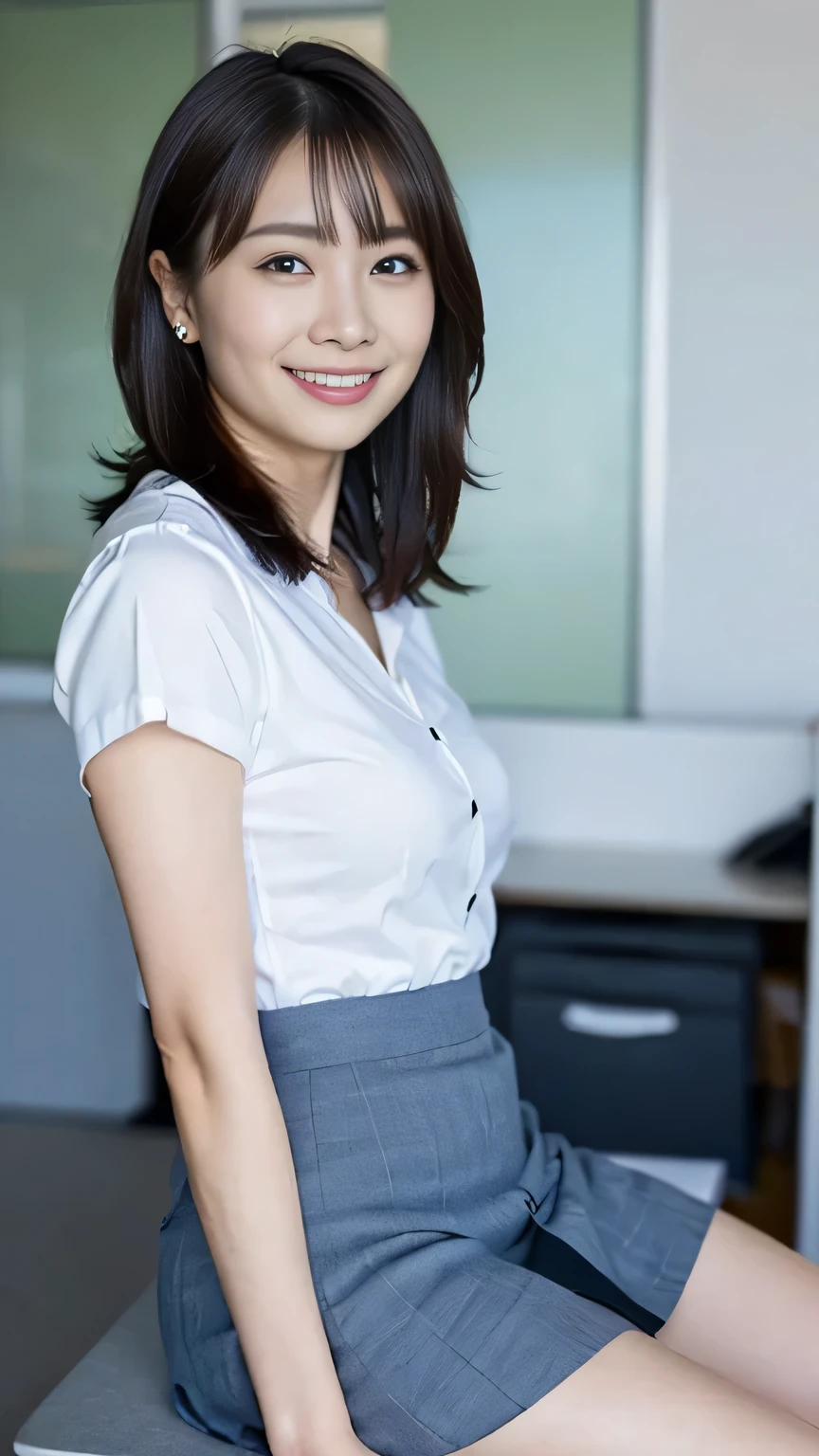Best Quality, masterpiece, Beautiful Japanese Women, ((30's, Office compatible, tight short skirt))), (((39 years old))), ((Inside the office)), Big Breasts