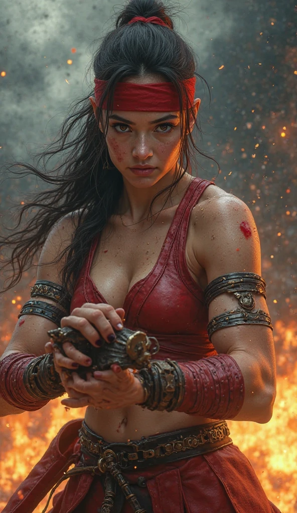(Masterpiece: 1.2), best quality, (illustration: 1.2), very beautiful girl, Xena Warrior Queen, face detailing, ponytail hairstyle with bangs, solo, solo woman, perfect body, (1girl), dynamic pose, spattered with blood, scream of rage, cuts off the head, blood splatters, (scene of an ancient holy war, complex battlefield, ancient Greek hoplites), (Bloodbath: 1.1), blood rain, (rain of blood), on the battlefield of pools of blood, (Cinematic masterpiece), ferocious, powerful, blood splatters, absolutely eye-catching, ((colorful blood splatters in the background, dulux,)), beautiful detailed lighting, (breathtaking), (intricately detailed cinematic background of burning ruined ancient city), (ultra-detailed), (full-length view)