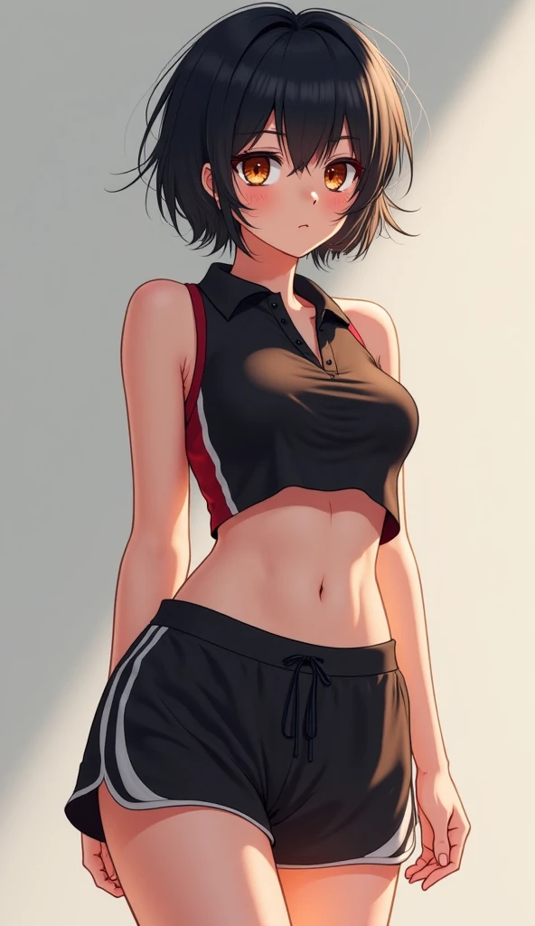 ((Highest quality)), ((masterpiece)), (detailed), Two girls standing side by side、The first one is a short girl with big breasts and twin tails wearing gym clothes.、The second person is a short girl with short hair and small breasts wearing gym clothes.、School gym、A winning look、Grinning、Looking down at the man below、Cheeky look