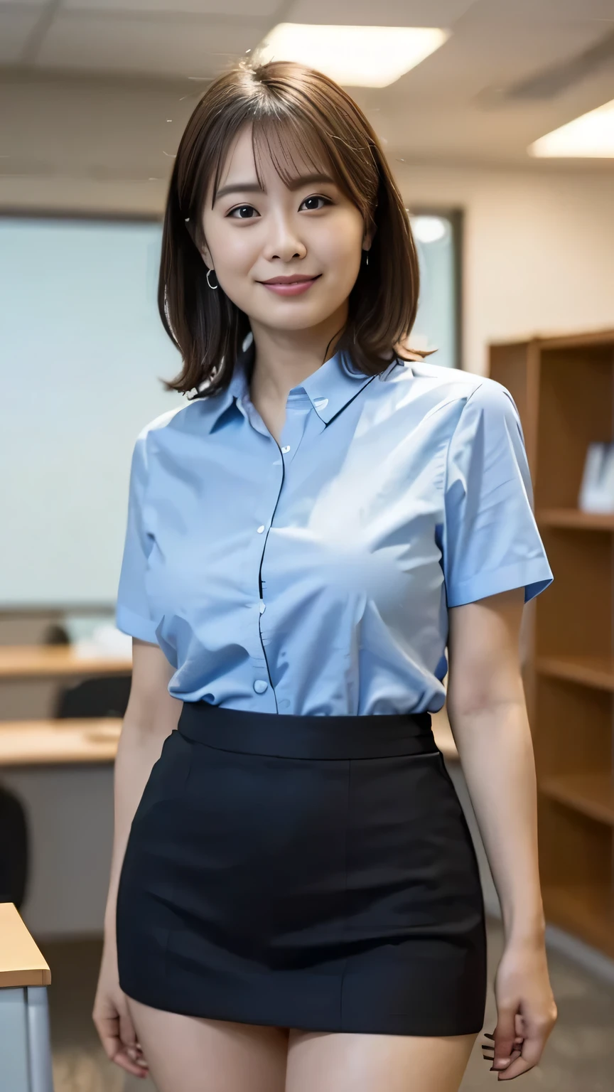 Best Quality, masterpiece, Beautiful Japanese Women, ((30's, Office compatible, tight short skirt))), (((39 years old))), ((Inside the office)), Big Breasts