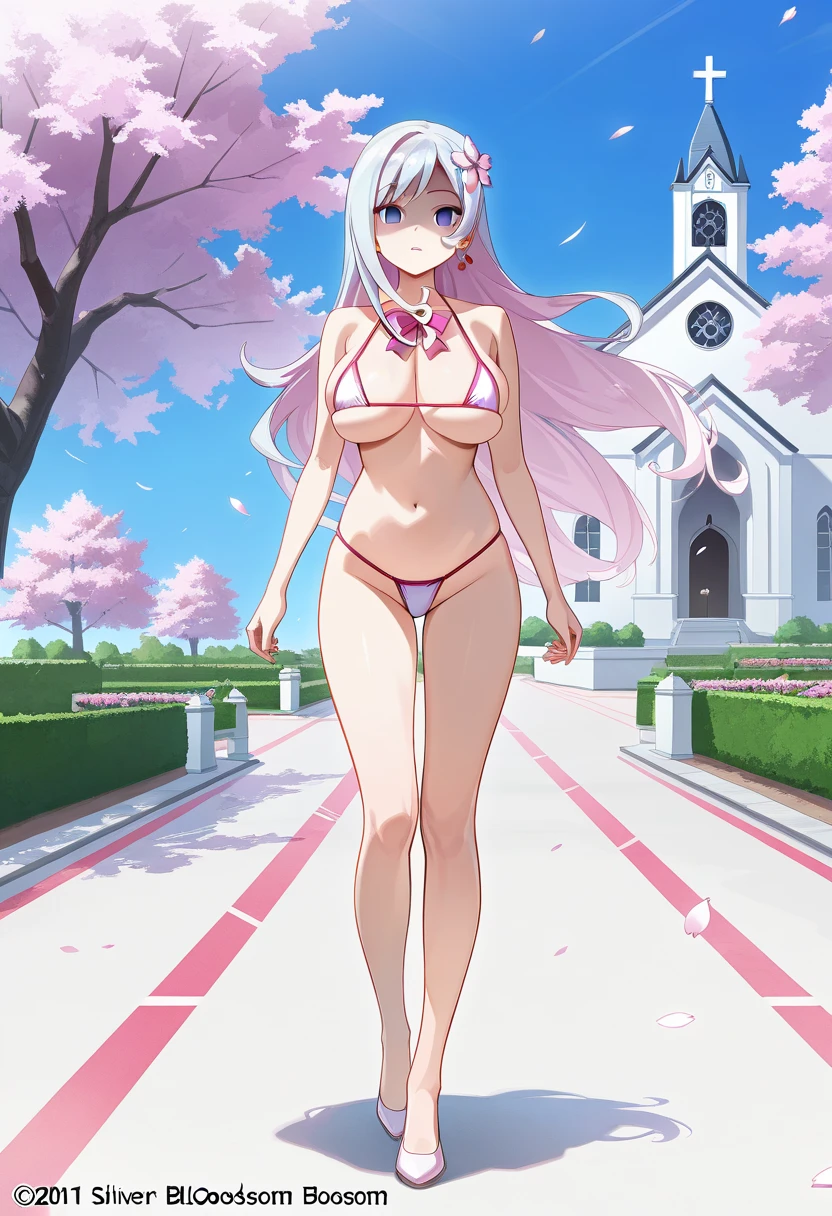 masterpiece, ((nude )), ((nipples)), (best quality), short skirt, (solo), 1girl, reona, silver hair, purple hair , long hair, purple eyes, sexy woman, hair between eyes, hair ornament, vibrant colors , natural lighting, RTX, (huge tits), (detailed face:1.2), (perfect eyes), (perfect finger), (5 finger) ,(photorealistic:1.1), 8k uhd, looking a viewer, outdoors, simple backround, smile, (full body), standing pose, ((open legs)), pussy