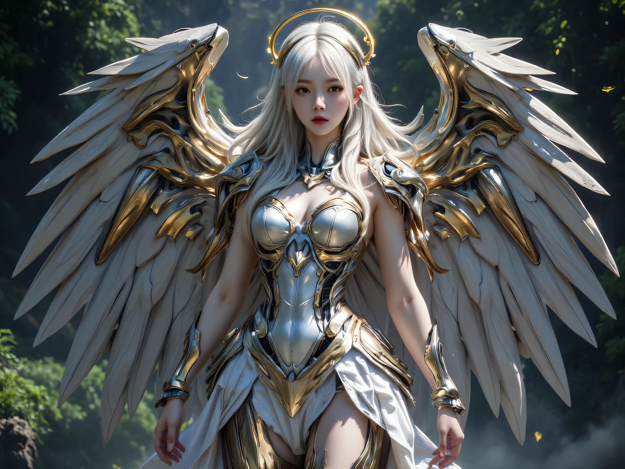 masterpieces, best quality, highres
a J-POP girl in standing along, solo, blue eyes, sliver hair, full body, wings down,
which is positioned vertically, wearing a costume,
tattoo on the breasts, tattoo cleavage, (tattoo),
action to viewer, cloudy theme,
helmet, spark armor, extreme detailed ornate armor,
diamond girdle, gemstone choker, skinny tattoo, flora tattoo,
magnificent, gorgeous, luxurious, ornaments,
spot light, dark seamless background, dark theme, high key light, rim light, spark holy light reflection,
<lora:hinaHolyArmor_v1:0.6>