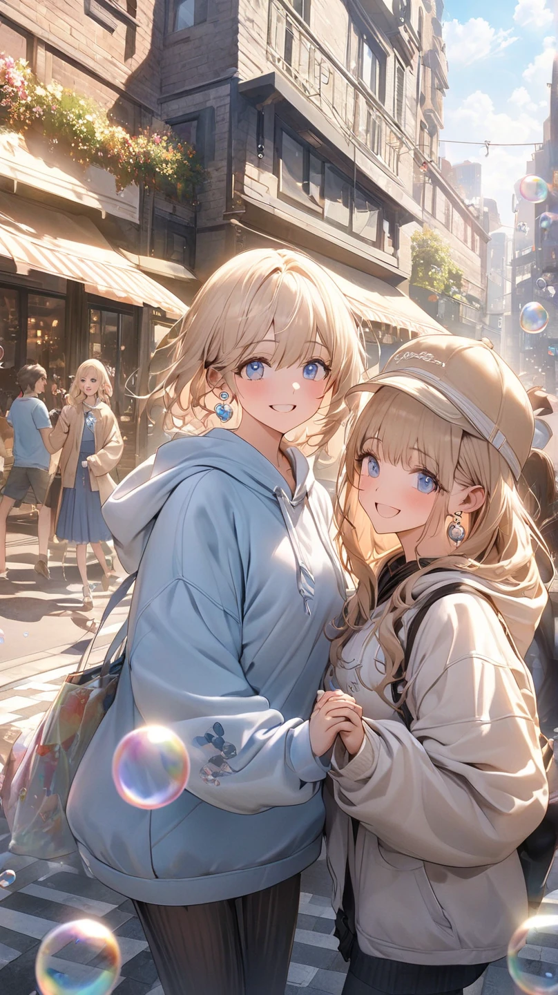 (masterpiece),(top-quality:1.2),1girl in,(masuter piece:1.3),exquisitedetails, Highest quality 8K resolution, Ultra-detailed, Realistic, Vibrant colors, Soft tones, With warm and gentle lighting,(Beautiful plaid scarf:1.3),(Preet Pink Ruffled Ribbon Dress,) (Brown long coat:1.2) early evening,Big sunset,(Smooth straight blonde hair:1.2),(Hair parted in the middle:1.3),(Glowing hair),(Dark blue eyes:1.3),White skin, hair clips,Overflowing soft and gentle feelings,(The promenade is full of flowers),The sun's rays illuminate joy and pure love, Warm golden glow,The atmosphere is full of happiness and laughter, As if celebrating love,Sticking to ultra-detailed depictions and vivid colors. In a style that blends romanticism and realism、You can feel the depth of love,color palettes,Create an ethereal atmosphere like a dream,and the lighting is soft and diffused, Shine a gentle light on your face,The artwork is a masterpiece,