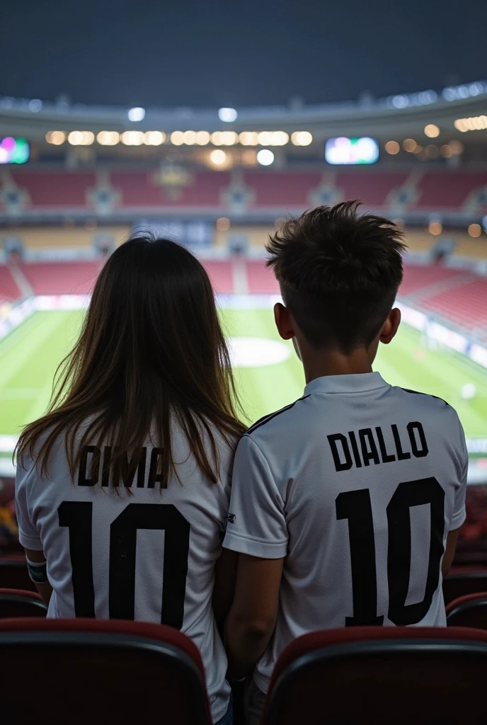 image of a family made up of one man, a woman, a girl and a teenager watching a soccer match with the Colombian national team shirts, on his back the names of Leandro, kelly, melanie, allyson