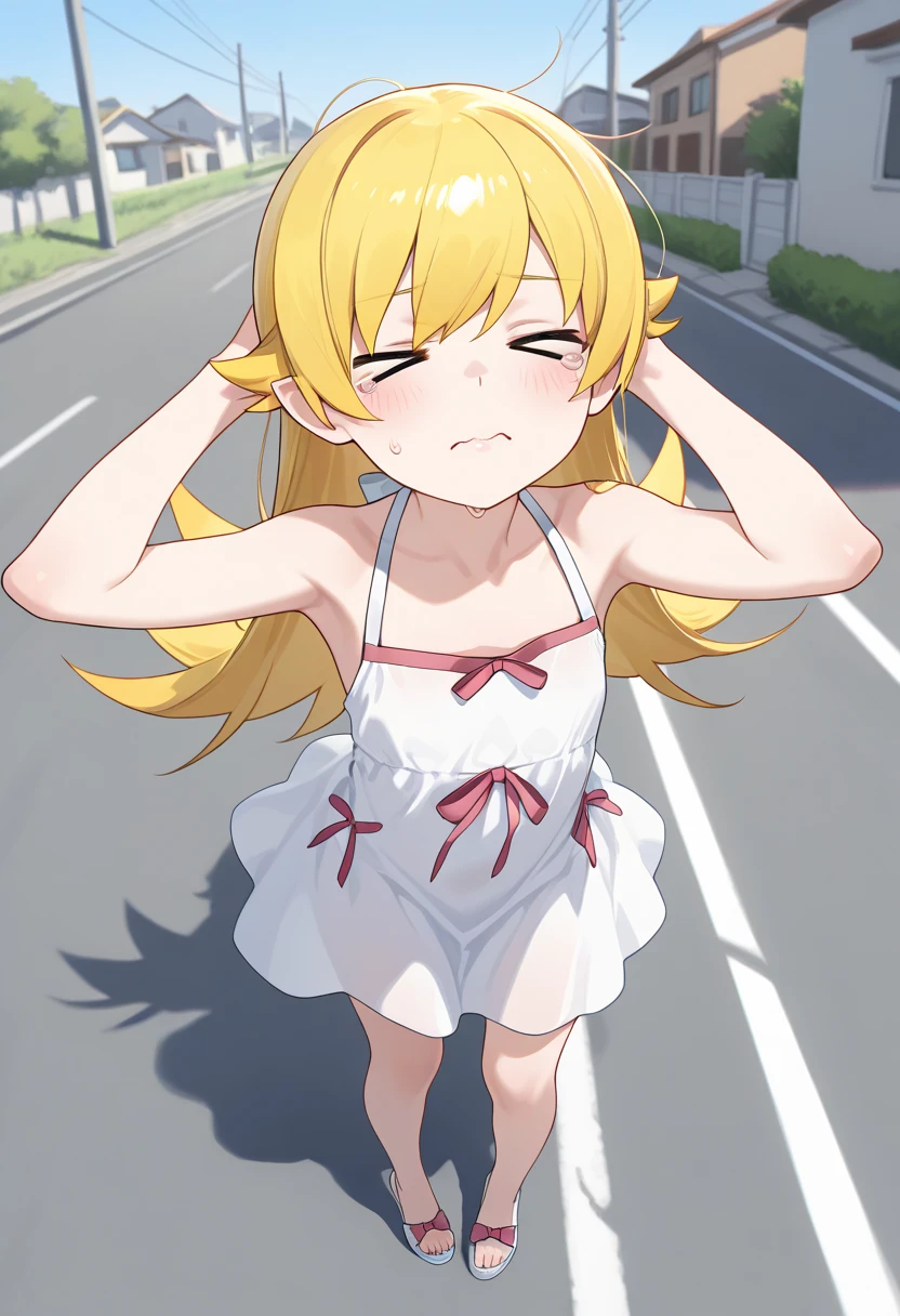 solo, hoshino ruby, blonde hair, long hair, one side up, red eyes, mismatched pupils, star-shaped pupils, nsfw, large ,　nipple,, nude, Highwayooded,  Building FIRE, Heavy snowfall, Peeing, lactation, projectile lactation