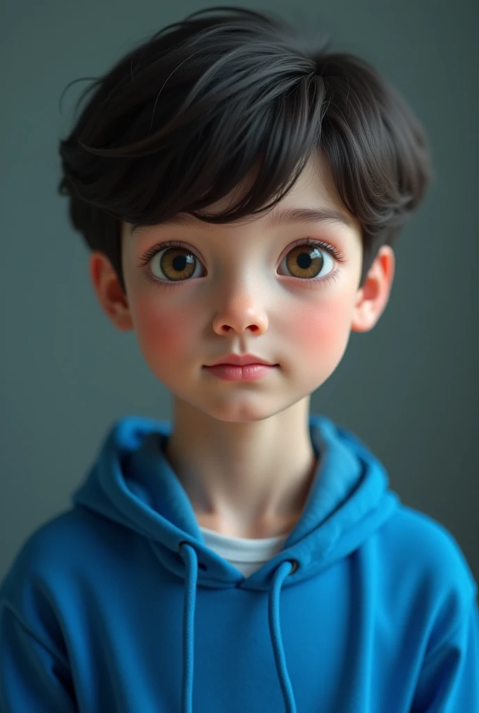 boy, by rubio, blue eyes, orange wool hat, black sweatshirt, neutral