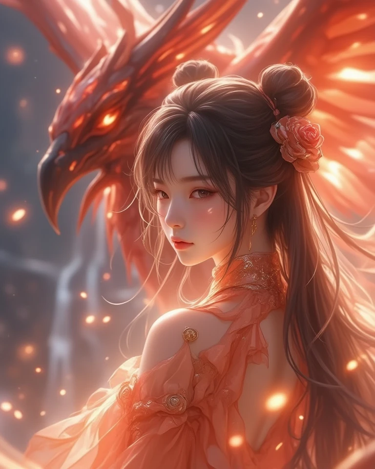 dragon雲　Lucky　dragon　background　graphic　Fantasy　　Talk to　beautiful　woman　face