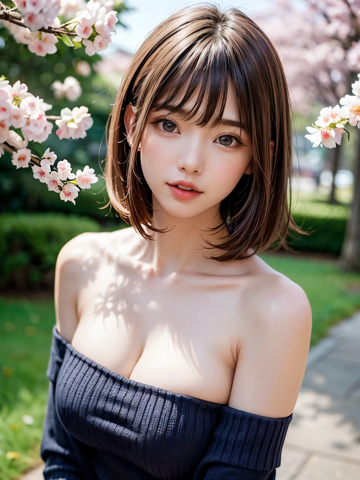 ((Highest quality)), ((masterpiece)), (detailed),Silhouette-Lighting , Japanese, , Black Hair, Girl, (naked), (blue eyes), ,half-smile ,Seductive pose ,Lower ponytail , upper body, flower garden,