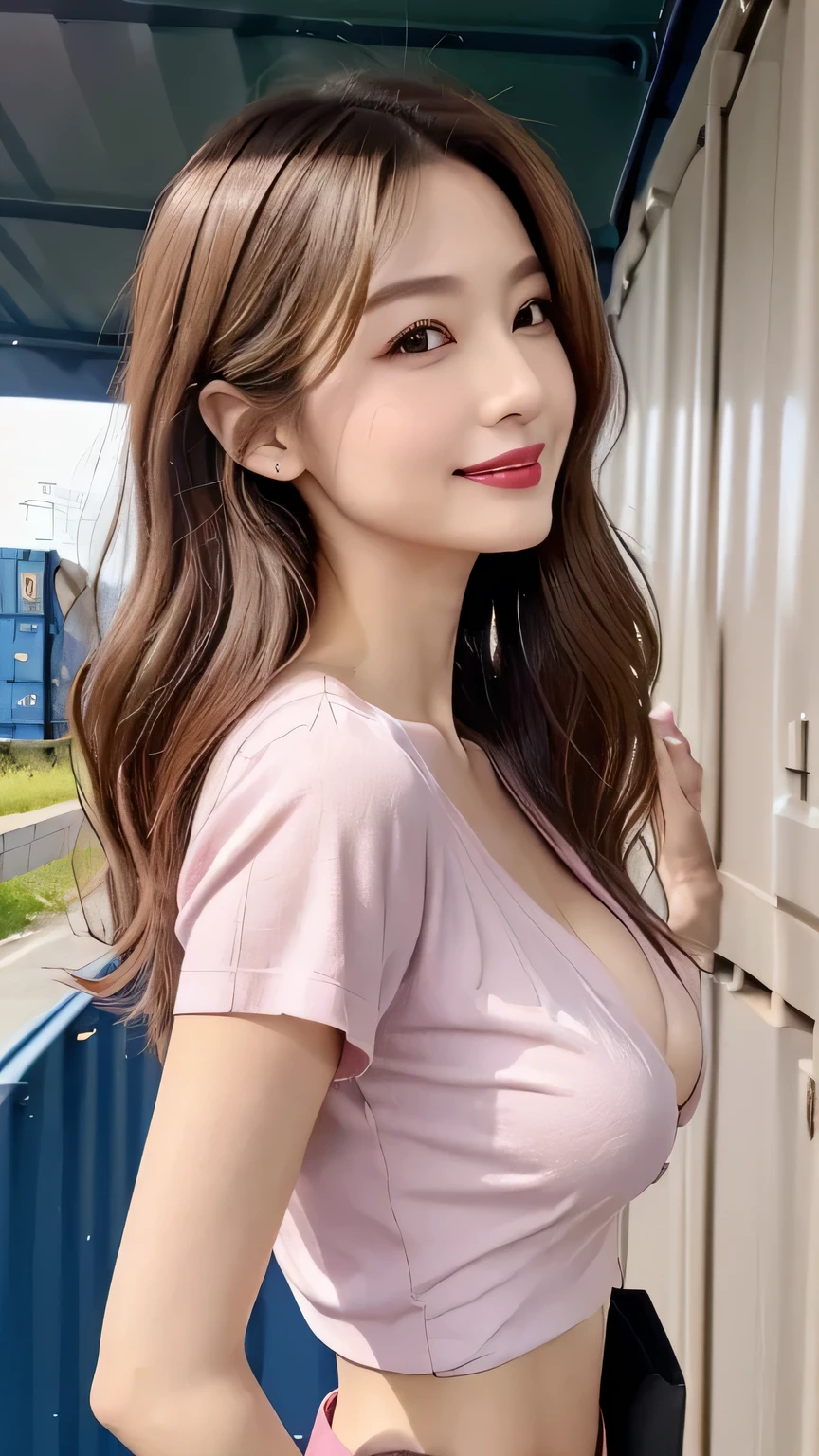 Non-NSFW、Real、(Highest quality), (masterpiece)、Ultra-high resolution、RAW Photos, (upper body), (Tree-lined street:1.5), Fantasy、Looking into the camera、alone、(elemental Sylph:1.1), Beautiful Spirit、Super Beauty, (Mature:1.2), (16years-old:1.2)、Moisturized Skin、Perfect model body、Beautiful Eyes、Big eyes, (brown eyes:1.2)、Inconspicuous tear bags、(slim:1.2)、No bra、Beautiful fingers、Very long hair、highly saturated photos, clavicle, Splash, attractive,skinny, (smile:1.4), no_panties, (Large Breasts:1.2), Nipples, (brown hair), (Waist-length hair:1.5), Small Ass, lips, (white cropped halter top:1.6),(Beige long skirt:1.2), (high heels:1.3), (Several sexy poses:1.1)