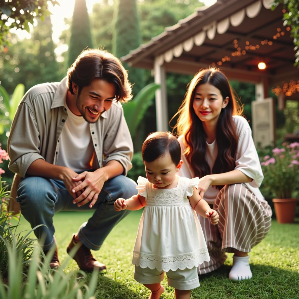 Happy family couple and their two children