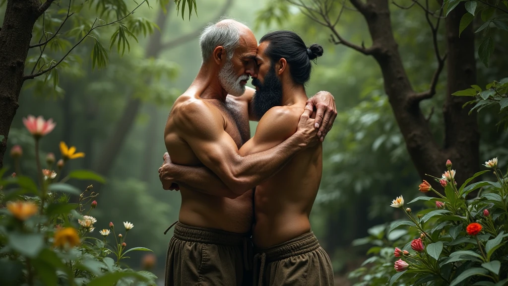 Indian gay old muscle man where white short kiss another man's disk on sexy back toch her ass where white dhoti