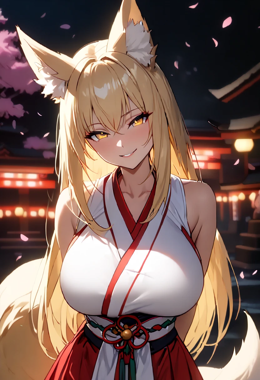 Masterpiece、Big Breasts、Cleavage、Fox ears、Long blonde、Red Eye、kimono、smile、Japanese-style room