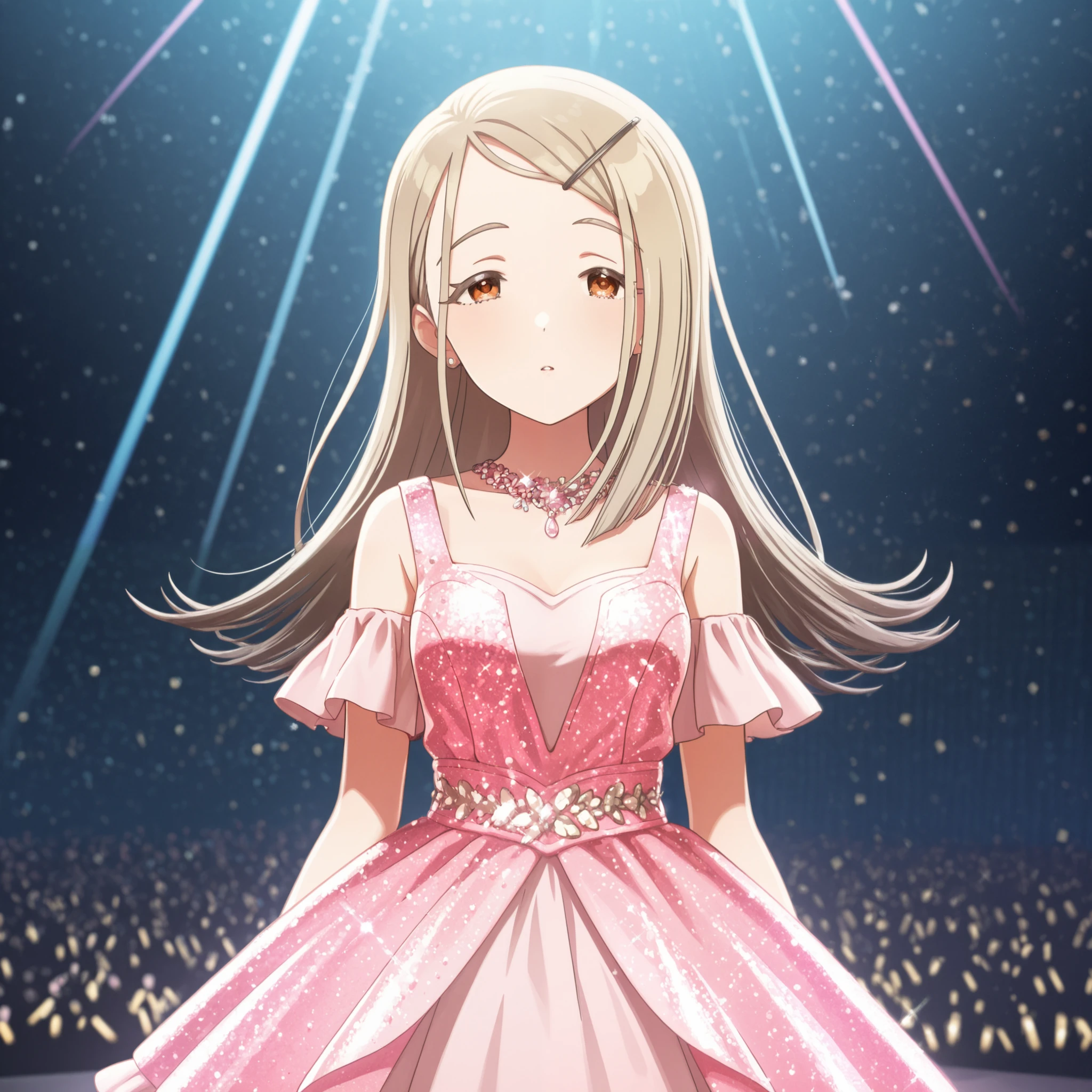 live2d, live2d asset, front view, hiro shinosawa, idolmaster gakuen, looking at viewers, pink dress, glitter,