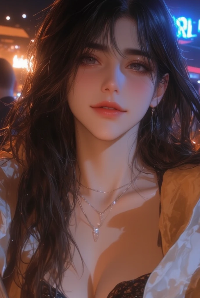 simple background,(Wearing a female police uniform and a police cap:1.4), good hand,4k, high-res, masterpiece, best quality, head:1.3,((Hasselblad photography)), finely detailed skin, sharp focus, (cinematic lighting), soft lighting, dynamic angle, [:(detailed face:1.2):0.2],midriff peek, medium breasts, breasts,(((inside mansion))),(boobs naked:1.4), 1girl, jewelry,earrings, orange_sky, solo, mole, long_hair, mole_under_eye, upper_body, grey_eyes, looking_at_viewer,,black hair,Fashion,(head tilt:1.4),simple background, red background,