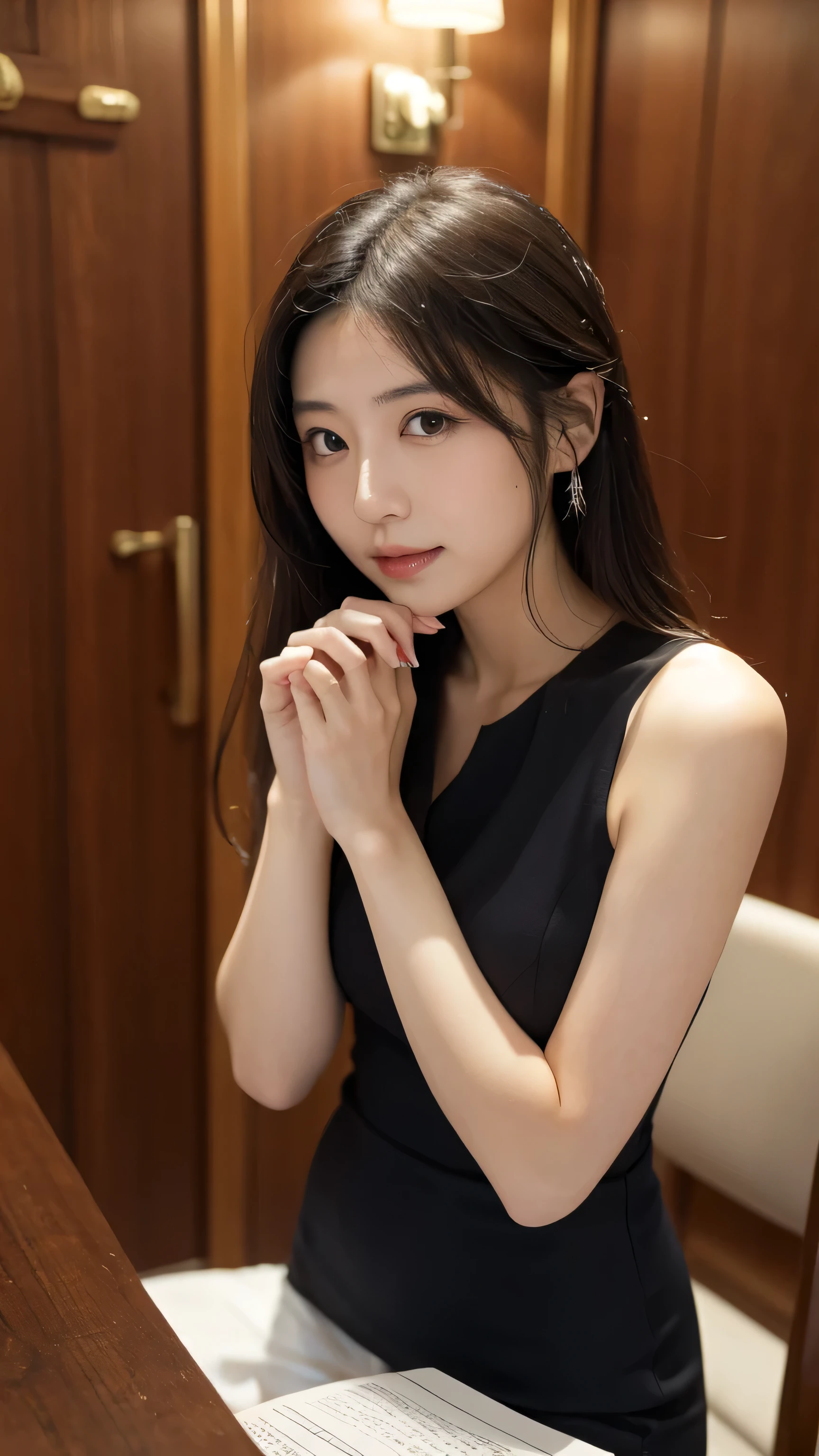 (Highest quality,16K,masterpiece),
Very beautiful Japanese model,30 years old,
Big Breasts,Glamour,Tight waist,
Sleeveless knit,Tight-fitting dress,Black Pantyhose,Stiletto heels,
