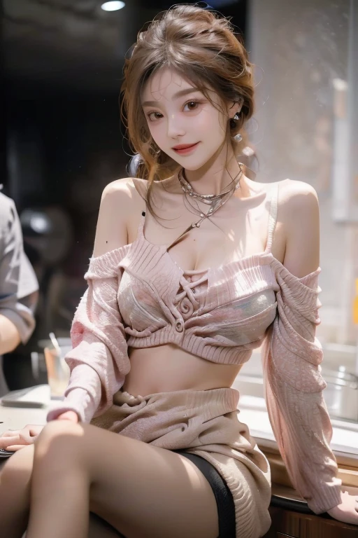 (realistic, high resolution:1.3), 1 girl with perfect figure, super fine face and eyes, long hair, tank top: 1.2 in random colors, short jeans, in a café, coffee on the table, small breasts, exposed cleavage,(20d:1.2),(thigh highs:1.4)((Detailed eyes)) ((detailed hair)), detailed skirt, detailed body, ((detailed face)) (top quality, 8k, masterpiece: 1.retty woman with perfect figure: 1.4, dark brown hair, big, wearing pendants, torn shorts, very detailed face and skin, detailed eyes, double eyelids, top quality, masterpiece, (photorealistic: 1.4), one woman, golden ratio, upper eye care, perfect face, beautiful figure, face close-up, long hair, gloss, highlight, gloss, glossy on skin, glossy on skin, wet skin, wet, bangs, cute smile, bust, off-shoulder, refreshing charm, elegant, perfect hands, shiny, highlight, glossy skin, bangs, bust, big, Warm off-shoulder, refreshing charm, ears out, gaze to the camera, poses at different angleshttps,(((Flawless Skin, Blushing Red Cheeks, Glitter Eyes and Aegyo Sal, Natural eyebrows, Curled eyelashes and thin eyeliner Blurred lips to look sexier))) (((()))) ((((climax))))