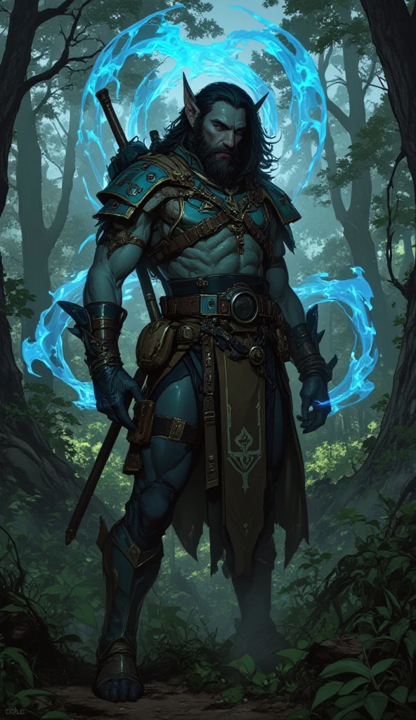 mage troll world of warcraft, blue-skinned troll character, green mohawk hair, glowing eyes, magical staff, fantasy character, detailed facial features, detailed textures, dramatic lighting, vibrant colors, dark moody atmosphere, intricate character design, epic fantasy scene, digital art, highly detailed, 8k, photorealistic.