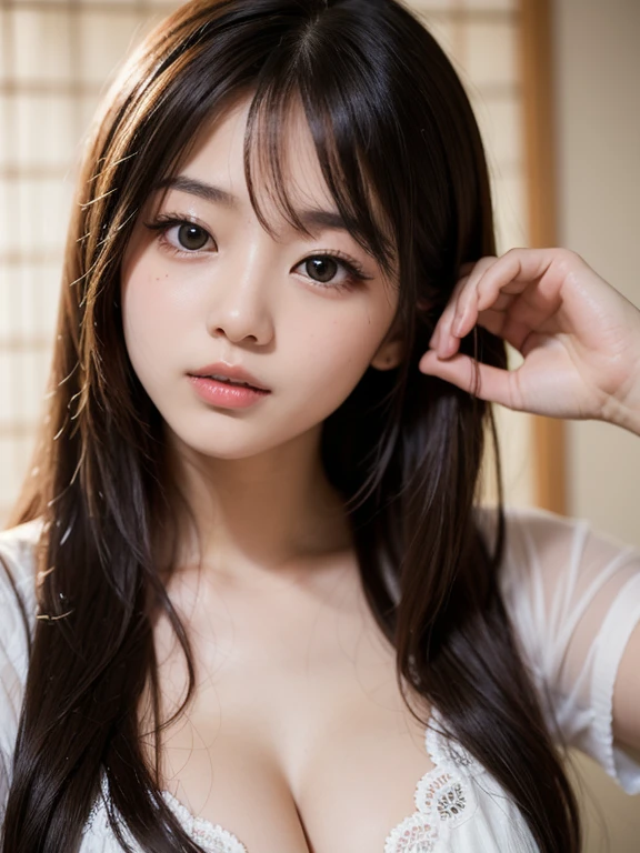 masutepiece, Best Quality, Illustration, Ultra-detailed, finely detail, hight resolution, 8K Wallpaper, Perfect dynamic composition, Beautiful detailed eyes , Dark indoor, Sexy face,Sexually aroused face、medium-full shot、Lying down in bed