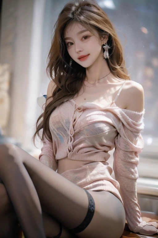 spell(Prompt): best picture quality,Exquisite details,stunning girl,long eyelashes,big eyes,Ruby eyes,lying silkworm,Moisturize lips,Exquisite makeup,(facial close-up),(full-body shot),(slender legs),White and tender skin,(Pink sweater),Off the shoulders,clavicle,sweet,long hair fluttering,Highest quality,fit,protruding bust,plump breasts,City Garden,Jasmine Model: Universal XL, CFG scale: 7, LoRA: future fashion(0.5)、bright(0.35)