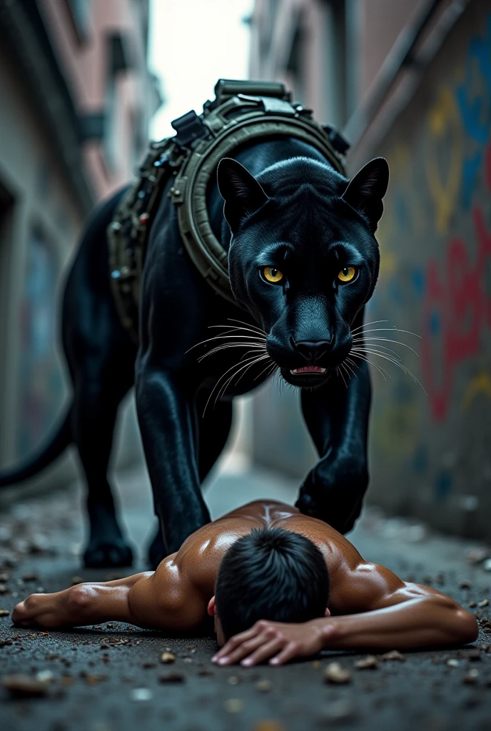 Black panther defeated bull dog and bull dog is dead 4k image resolution realistic image