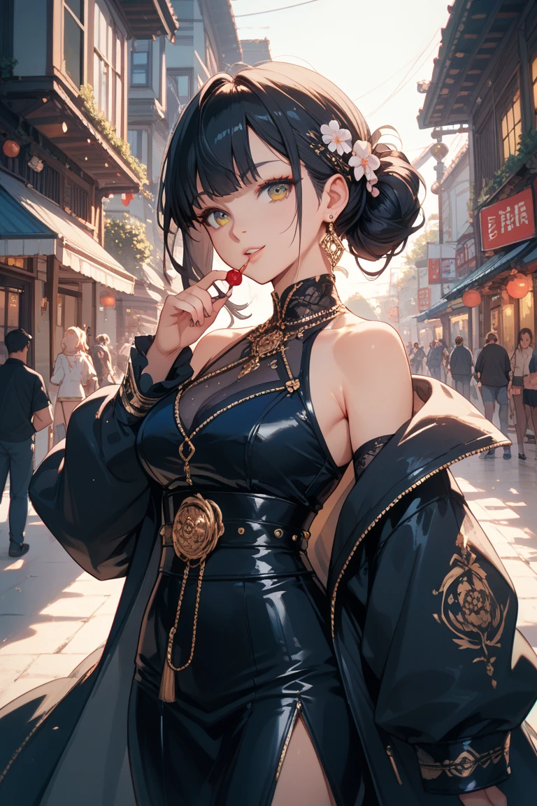 ((Finest quality)),(超A high resolution),(ultra-detailliert),(Meticulous portrayal),((Best Anime)),(Finest works of art),(Ultra-Precision Art),(The art of astounding depiction,Overwhelming depiction:1.5),(intricate and detailed art:1.6), (1 adult female:1.5),(very neat and beautiful face:1.6),(Underwear:1.5),Light makeup:1.5,perfectly proportions:1.5,lustrous dark hair:1.5,A slight smil,beauty legs:1.4, Stylish atmosphere:1.6, street:1.6