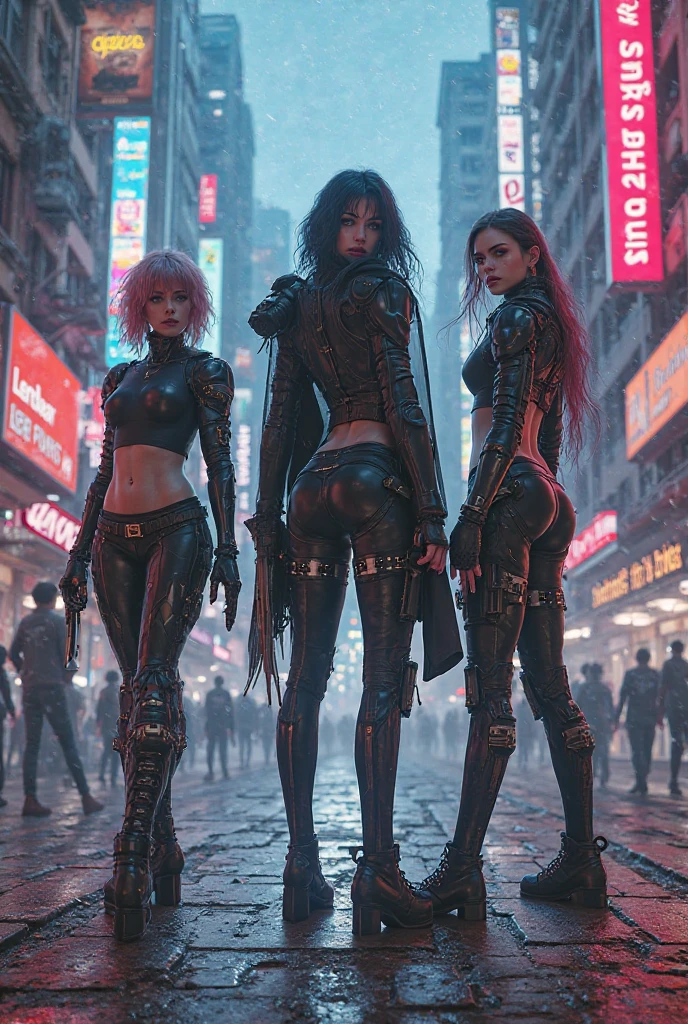 full body shot , real women in black hoodie，cyberpunk real women in hoodie, black haired real women wearing hoodie, realistic artstyle, huge tit，Giant buttocks，Robotic arm，Metal belt，thongs，Mechanical structure with long legs，Cyberpunk shoes，satchel，anime styled digital art, anime realism style, black widow costume