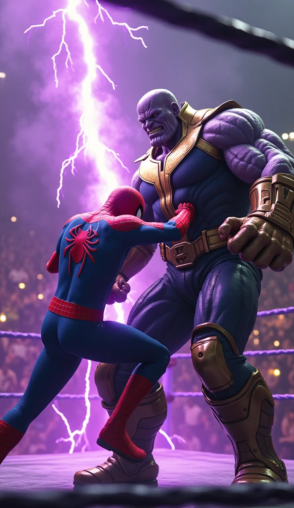 Spider-Man is attack the thanos and place in the ring .make it realistically 