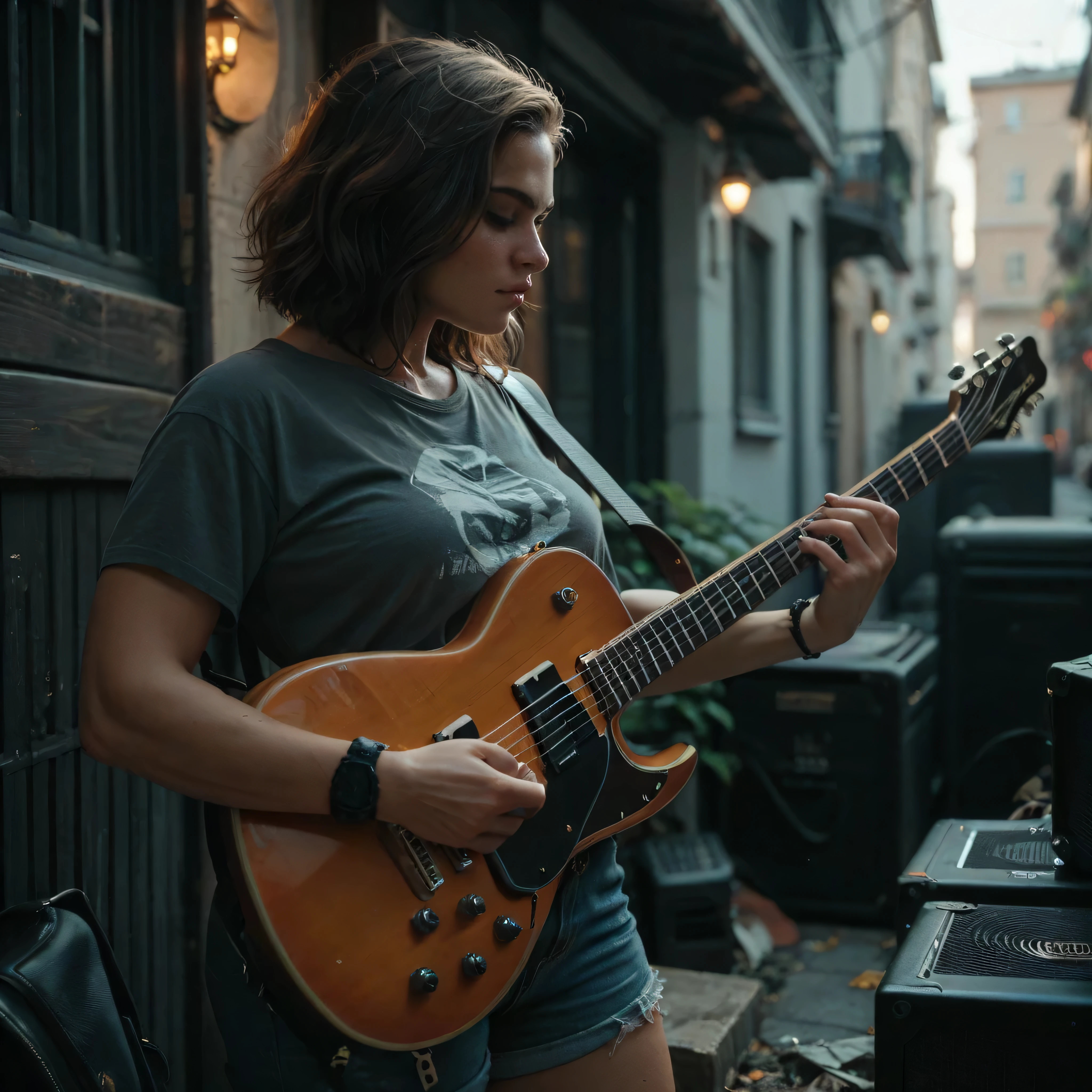 Macro style background image with guitar and amplifier