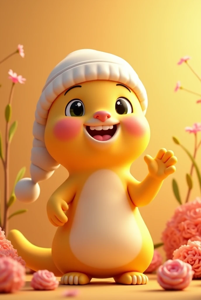 A cartoon character of a little girl holding a bouquet of wheat, onion man portrait, onion man, 🍁 Cute, 🐿🍸🍋, human onion hybrid, telegraph stickers, cereal mascot, farmer, negao, Danbru, telegraph stickers design, kewpie mayonnaise, japanesse farmer, turnip hair, cute character, 3d,elated gaunt onion head