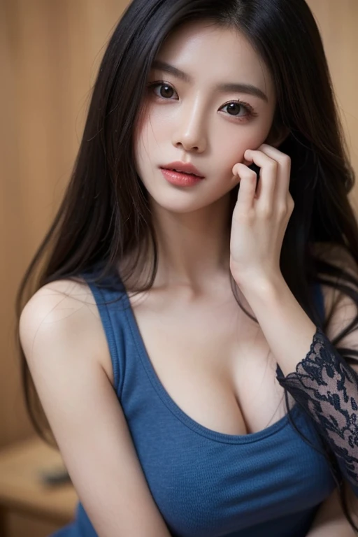 超A high resolution,Tabletop,highest quality, ,Perfect Glowing Skin,Perfect lighting,Detailed lighting,Dramatic Shadows,Ray Tracing, One Girl,Upper Body,wet black virgin sweater, View your viewers, Off the shoulder, Big Breasts, Exposed cleavage, blue eyes, Sharp Face, Sharp eyes, cyber punk