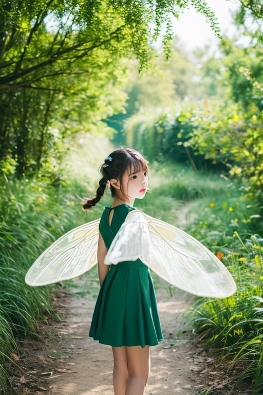 Forest Fairy It has transparent wings on its back. The background is an image of the forests of Yakushima