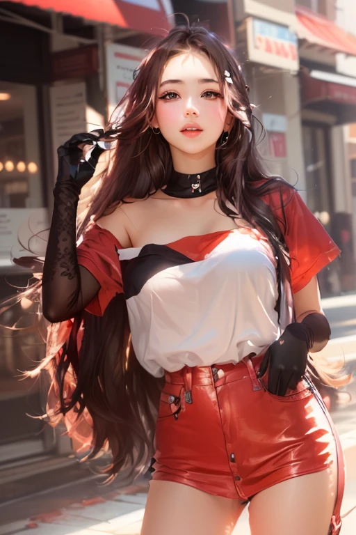 photorealistic, high resolution, 1women, solo, hips up, look at viewer, (detailed face), battle bunny miss fortune, red hair, bunny ears