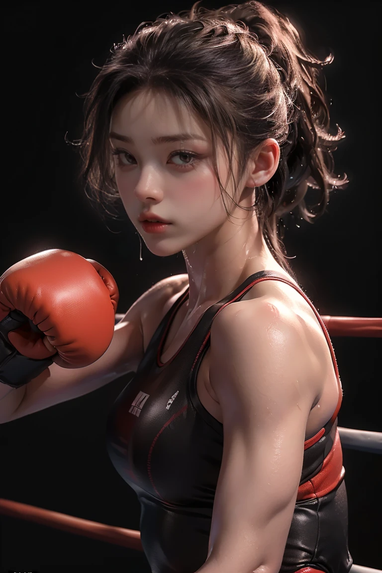A very cute girl boxer, Boxing Match,cute avatar, anime style, soft color palette, apocalypse, 3D rendering, OC rendering, high detail, solid color background, Unreal Engine
