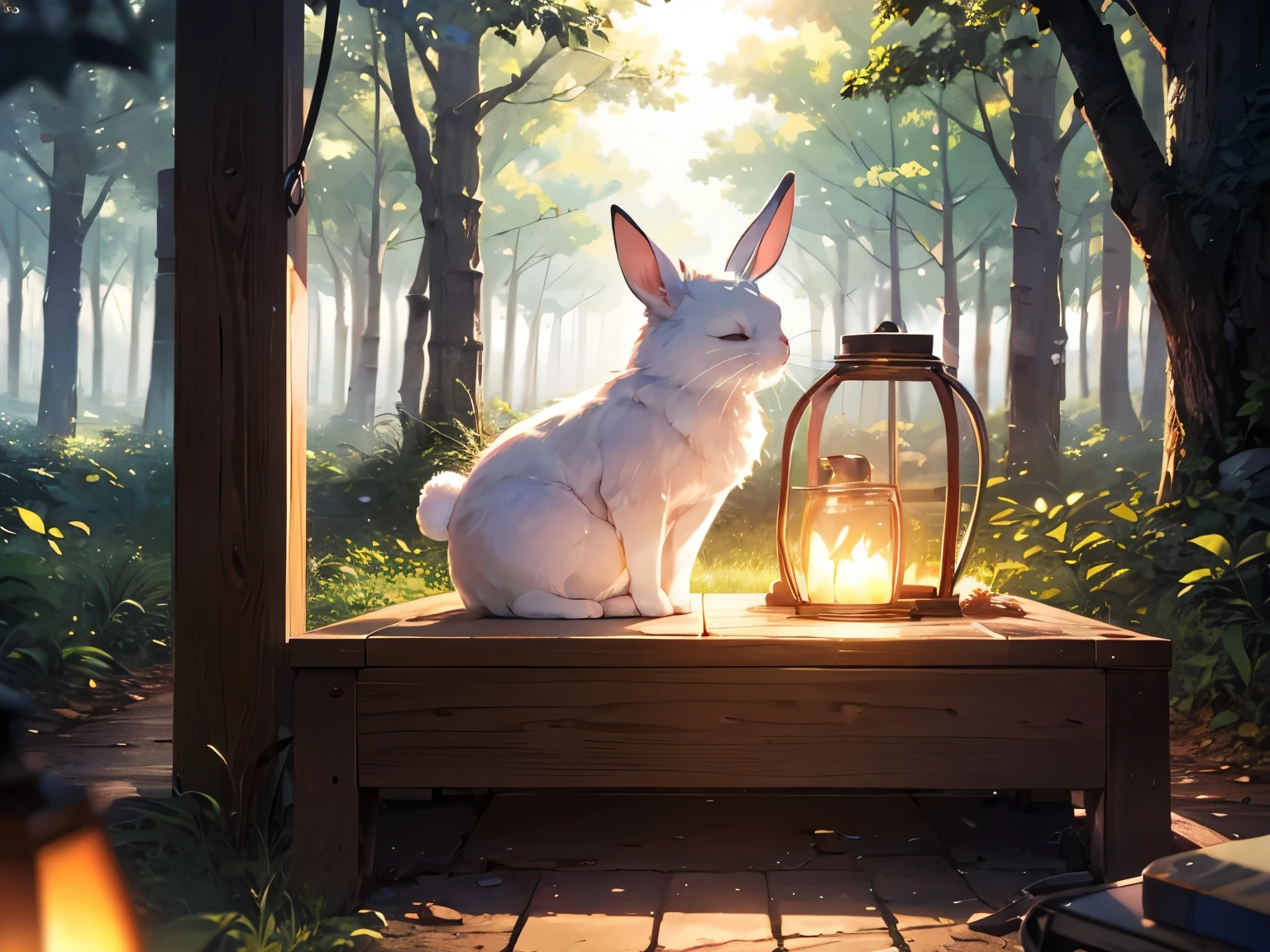 Sleeping rabbit parent and ,forest,nature,relax,peace,fantasy,4K,8k,high resolution,Masterpieces,Extremely tight,Warm and cozy,HDR,UHD,studio lighting,high quality DVD,bright,Bokeh