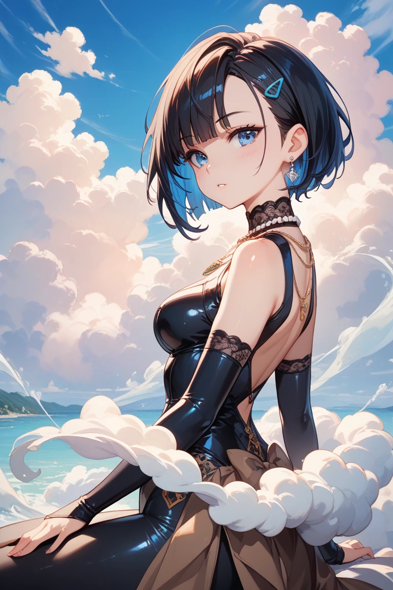 ((Highest quality、、masterpiece:1.3)), Upper Body、Long legs、Sharp focus:1.2, Beautiful woman with perfect figure:1.4、Big Breasts, (Smiling:1.2), double eyelid、30-year-old female、Sexy pose、((((In underwear、Uninhabited island))))、Blue Eyes,(((Close your mouth、Standing posture)))、One Woman