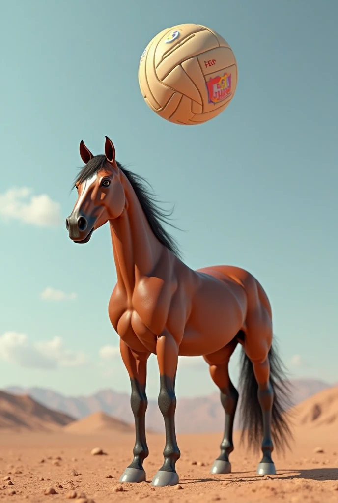 A horse with broccoli hair playing soccer