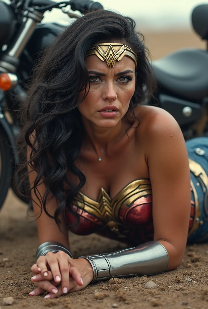 (masterpiece), best quality, expressive eyes, perfect face,(Gal Gadot open thighs),(womder woman squatting),(shoot from below),((too dark pubic hair)),coverd nipples,Aegean sky,