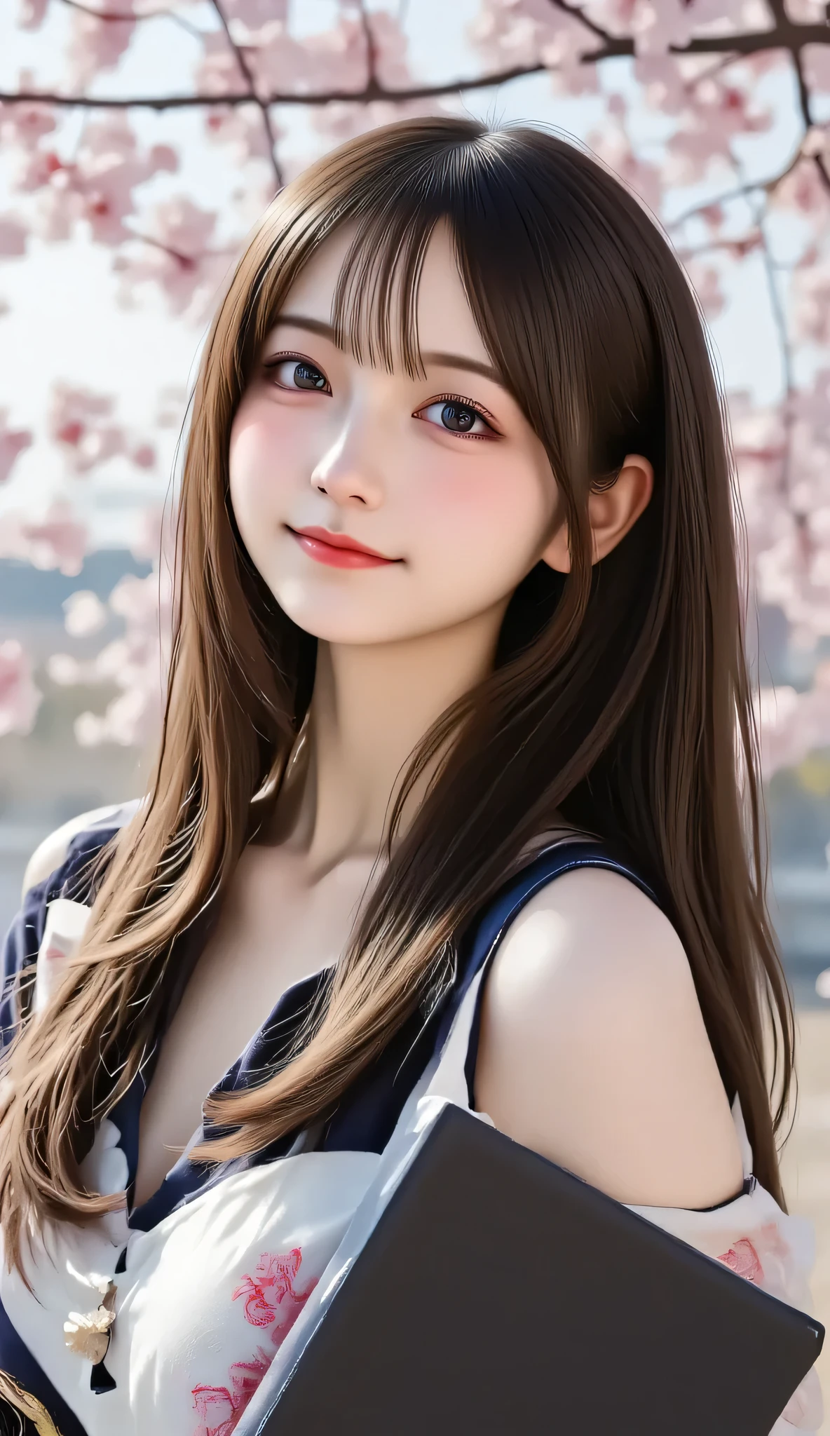 (masterpiece:1.4),(best quality:1.4),(absurdres:1.4),(looking at viewer),(intricate details:1.2), (extremely detailed:1.2), 
outdoors,1girl,
bangs, sleek, very long hair, 
day with sunlight, 
happy face,
upper body,