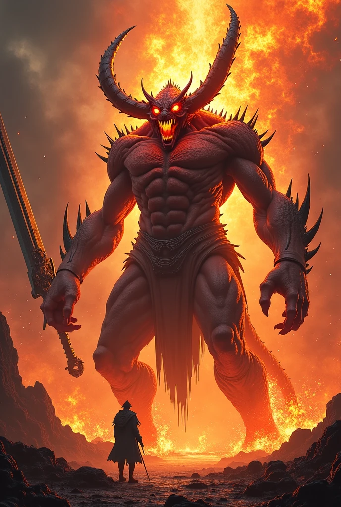 Devil with demons in hell blazing fire super detailed hyper realistic super detailed Dynamic poses