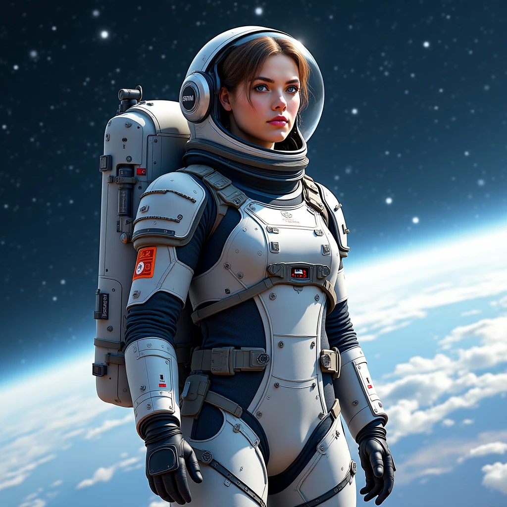 a photo of character of a midle aged (((female))) roman Astronaut, award winning image, highly detailed, 16k, video game concept art, ((tk-char))