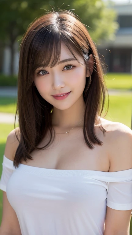 ((Red long knit dress、Black tights、Photograph the whole body))、(realisitic、Photorealsitic、ultra-detailliert、Highest Details Skins、top-quality、masterpiece、超A high resolution)、A Japanese Lady、17 age、hi-school girl、I have bangs、二重まぶた、Large black eyes、Realistic skin type、blurry backround、Bright lighting from front、ssmile、Black hair straight、thick white headband with no decorations、very large breast