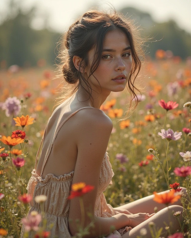 a woman sitting in a field of flowers, 3d octane render art style, portrait of girl in flower field, girl sitting in a flower field, sitting in a field of flowers, girl standing in flower field, girl in a flower field, girl frontal in a flower field, in a field of flowers, in a field with flowers, girl standing in a flower field, a goddess in a field of flowers