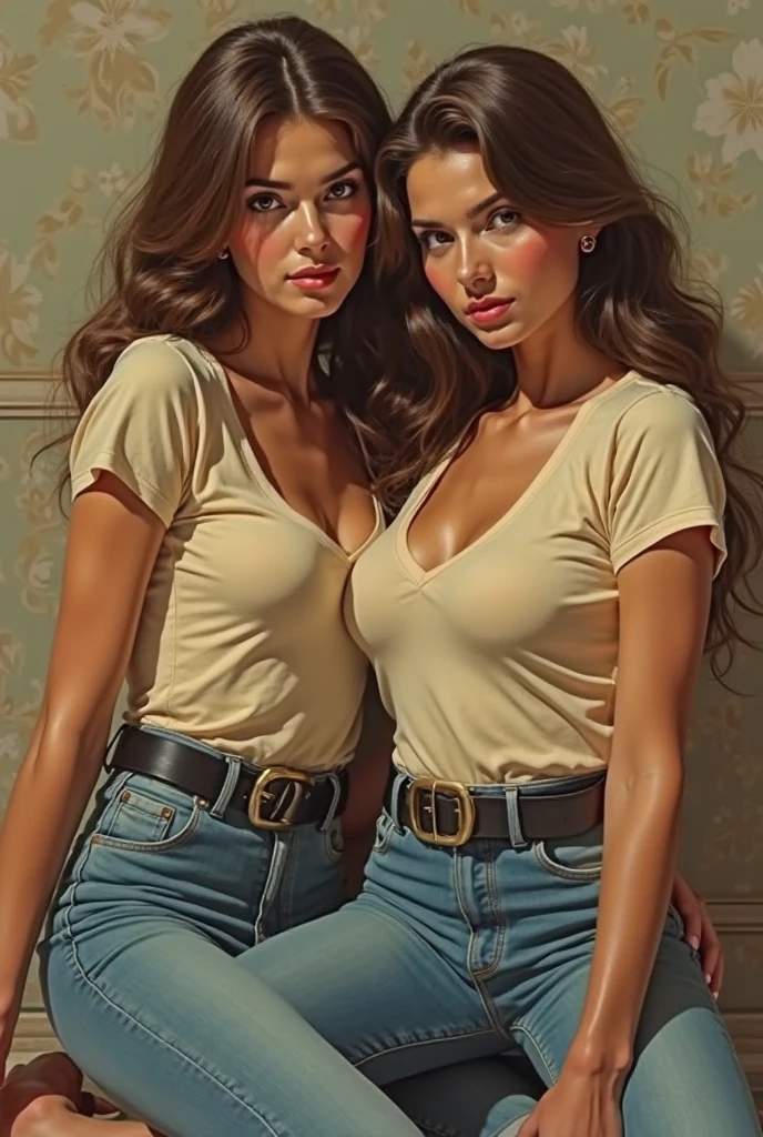 2girls, Young adult women 22 years realistic, cowboy shot, russian hookers, touching, hugging, lesbian, looking at camera,