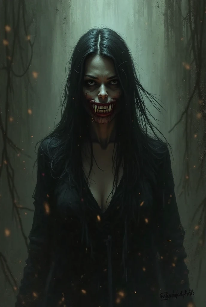 arafed image of a creepy woman with a bloody face, scary vampire, morbius, male vampire of clan banu haqim, grim expression, ( ( ( horror art ) ) ), just art for dark metal music, scary creature, scary face, grim facial expression, demonic creature, grimdark horror style, wide evil grin, demonic monster, gothic face